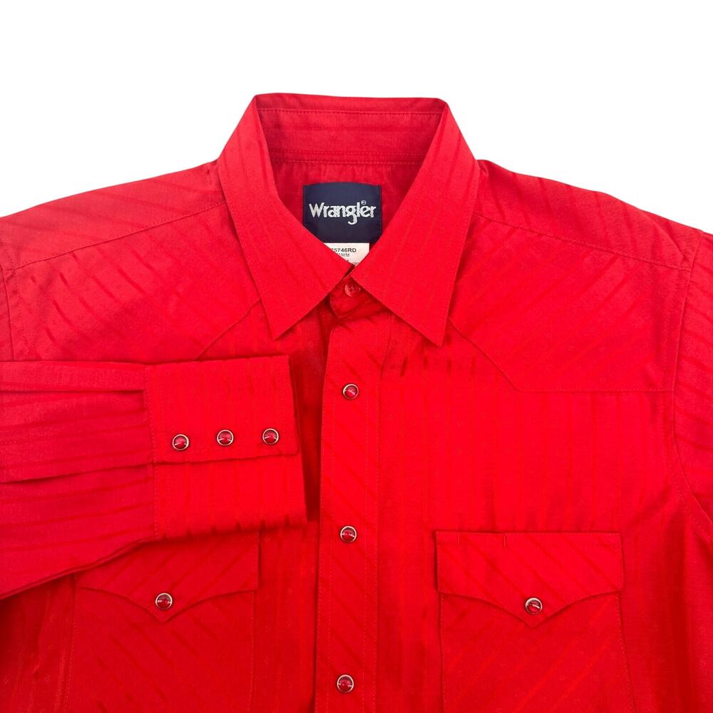 Wrangler Vintage Western Pearl Snap Red Long Sleeve Shirt-Mens Medium